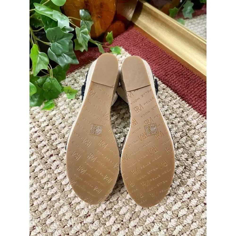 PELLE MODA Rowel Espadrille Wedge Sandal in Blue, 9.5